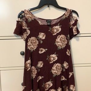 Small flowery red dress.